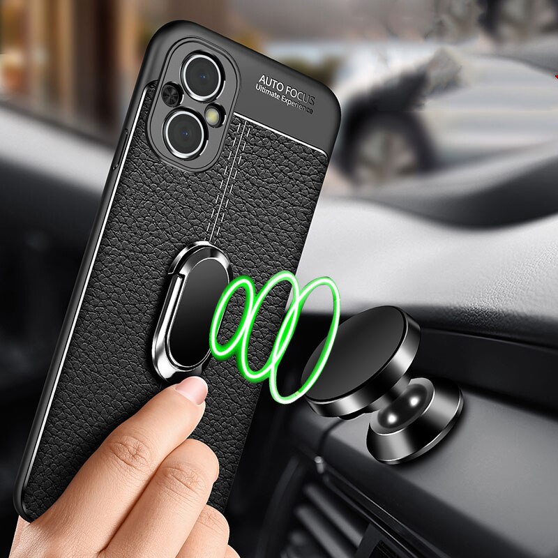 Lederen Textuur Case Voor Oppo Reno 7Z Case Soft Tpu Metalen Ring Case Voor Oppo Reno7 Z 5G Telefoon case