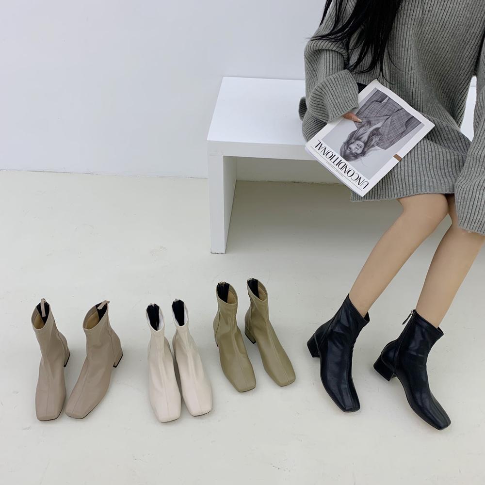 Women's Boots Autumn Boots-women Booties Woman Low Heel Shoes Luxury Round Toe Rubber Mid-Calf