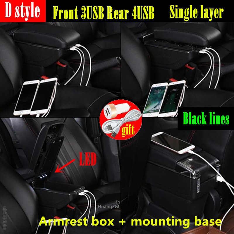 Auto Armsteun Voor Nissan Versa Armsteun Doos Almera Centrale Winkel Inhoud Opbergdoos Interieur Met Usb Interface: D2 black line 7USB