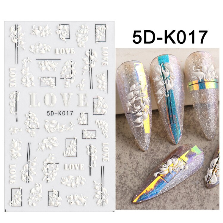 Pegatinas autoadhesivas para decoración de uñas, calcomanías deslizantes con degradado de rosas blancas, tema de verano, láminas de transferencia, envolturas de decoración, 5D-K052: 5D-K017