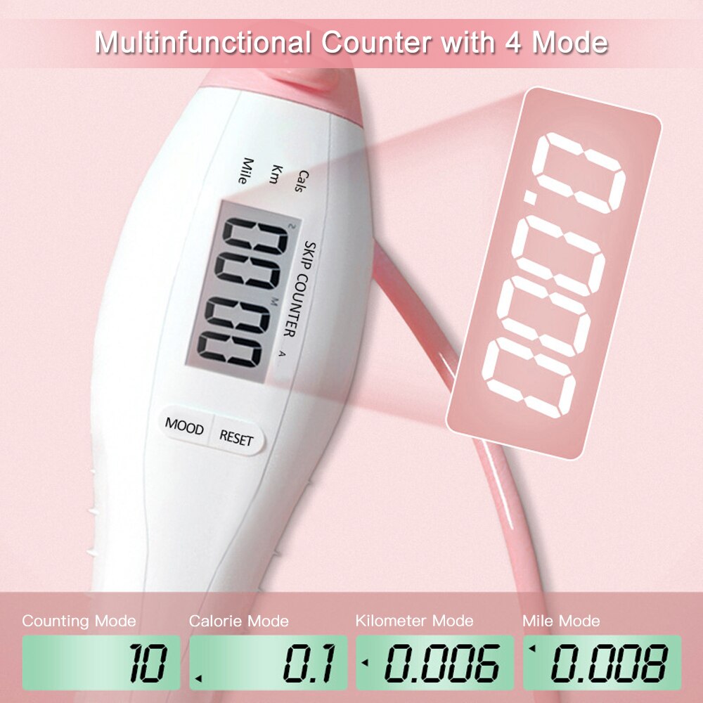 Skipping Rope w/Smart Counter Children Adults Cordless Jumping Rope Calories Kilometer Miles Setting for Training Fitness Boxing