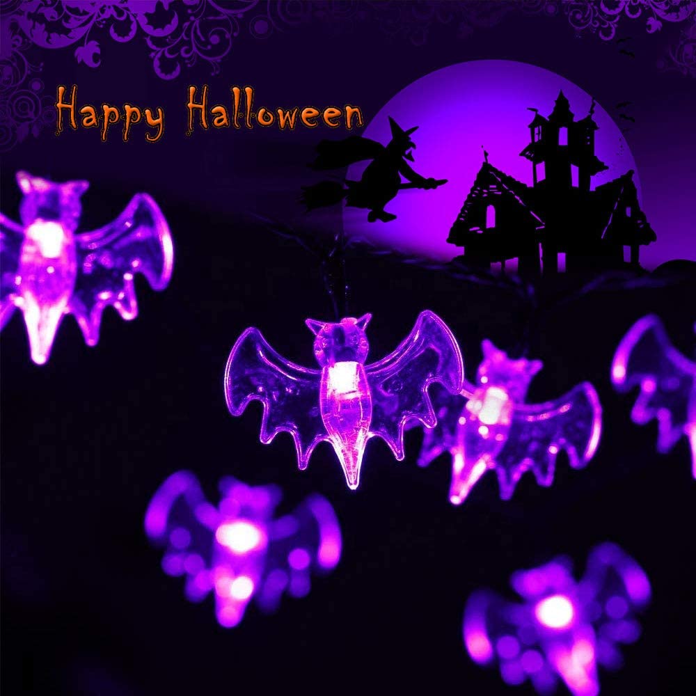 10/20/30leds Halloween Bat Light String Solar/Battery Powered Bats Fairy Lights for Christmas Year Home Party Decor