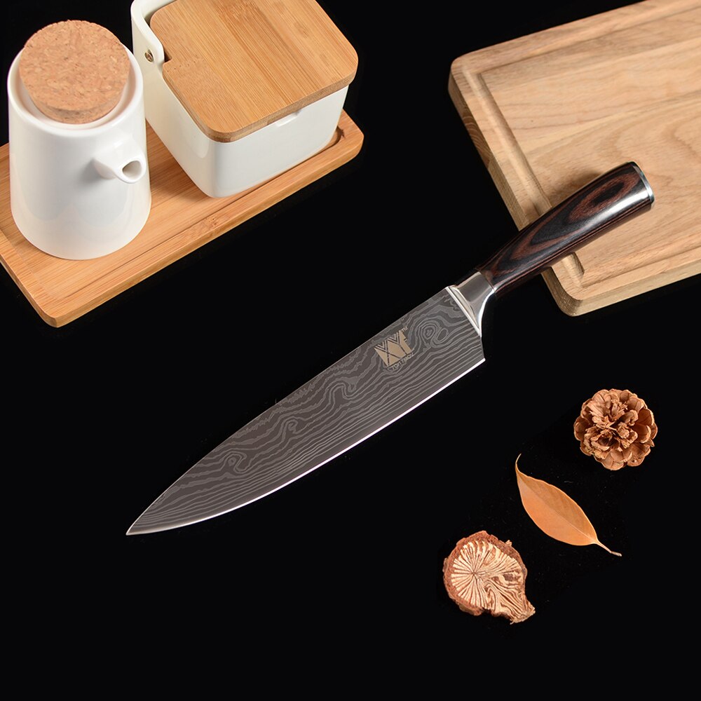 XYJ Razor Sharp Knives Set Pakka Wood Handle 7cr17 Stainless Steel Pattern Blade Santoku Chef Slicer Boning Kitchen Knife
