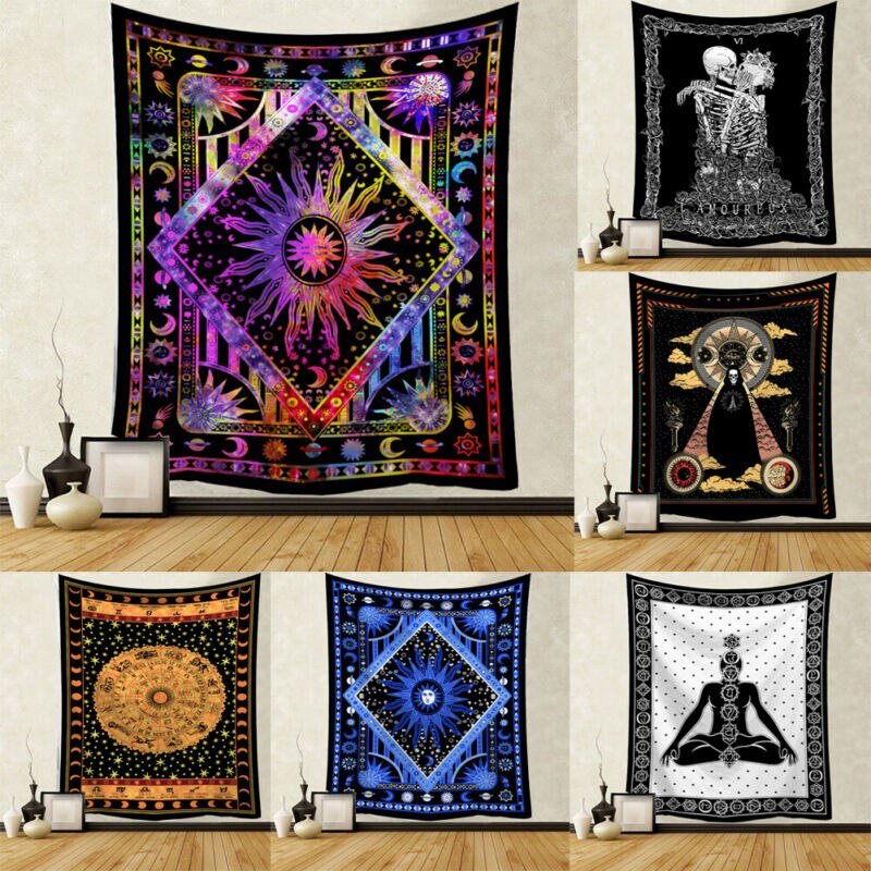 Gobeläng konst vägghängande mandala mönster filt gobeläng multifunktion heminredningsmatta picknick filt 95 x 73cm