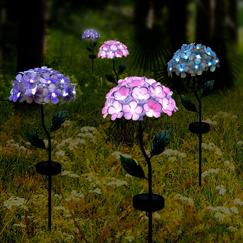 LED Solar Garden Light Artificial Hydrangea Simulation Flower Light Outdoor Lawn Landscape Stakes Lamps For Courtyard Decor