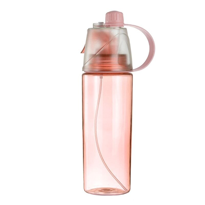 Botella de agua portátil deportiva, 600ml de capacidad, a prueba de fugas, transparente, antifugas, L43E: Rosa