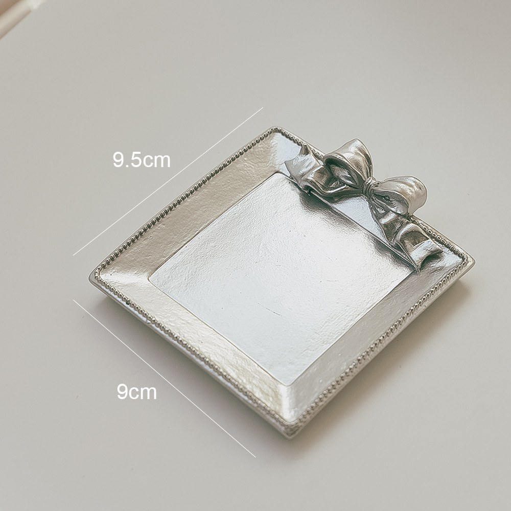 Plateau à nœud rétro carré rond chandelier parfumé Base de bougie bureau, rangement décoration conteneur ornements: Square-Silver