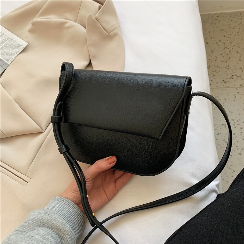 Vintage Vrouwen Crossbody Tas Mode Kleine Zadel Hand Tassen Pu Leer Vrouwelijke Handtassen Rits Branded Solid Retro: black bag