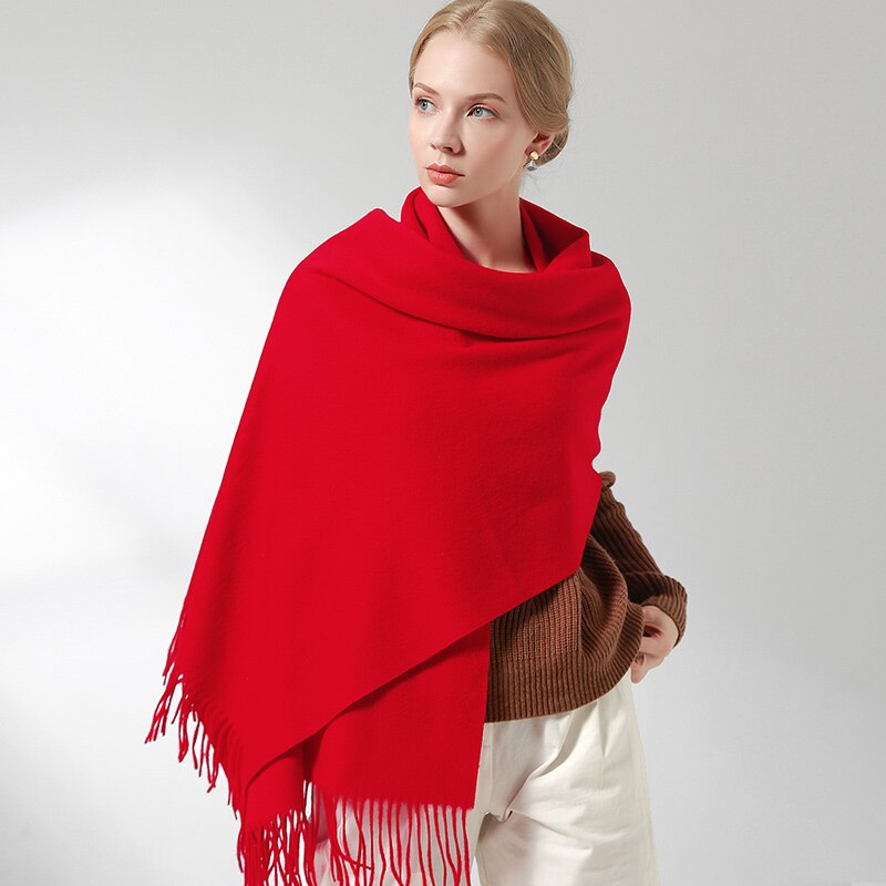 Uld tørklæde kvinder varme sjaler og omslag til damer stjal femme solide kæder vinter kashmir uld tørklæder luksus pashmina: Rød