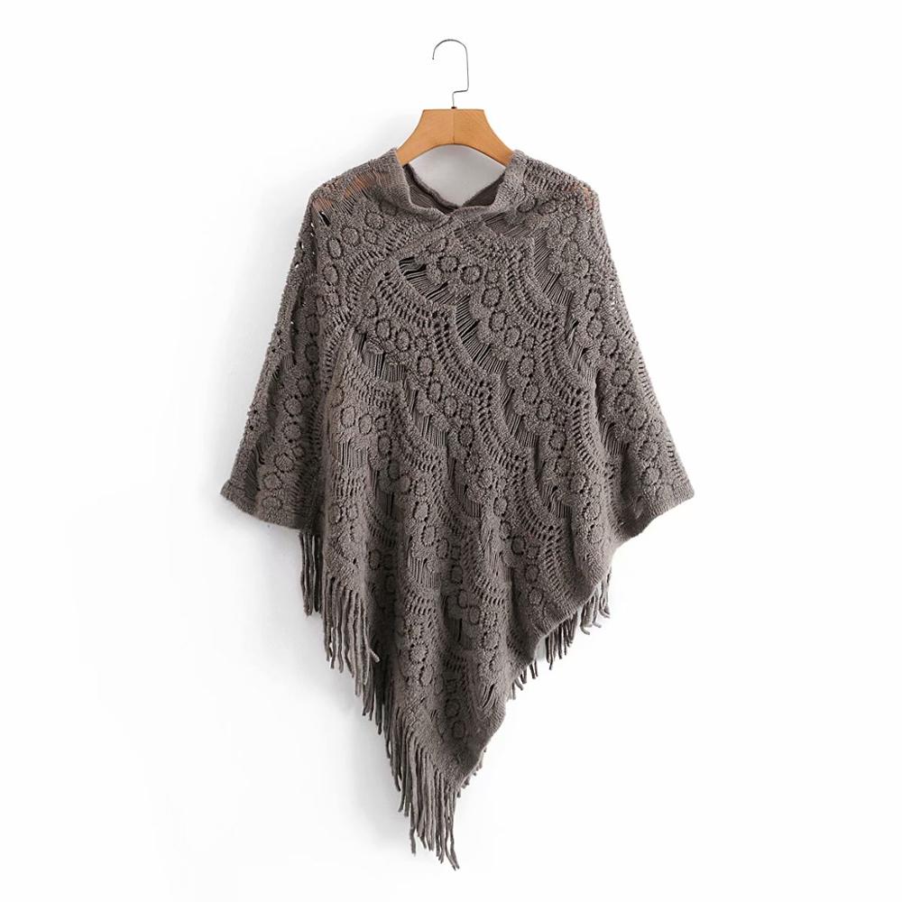 Zevity kvinder hæklet strikket jacquard sjal sweater kvindelig hem kvast dekoration pullovere chic hule kappe toppe  s530: Default Title