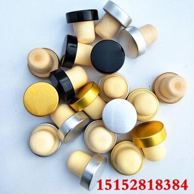 Wooden cork wine stopper solid wood polymer wine bottle stopper caps: gold 30pcs