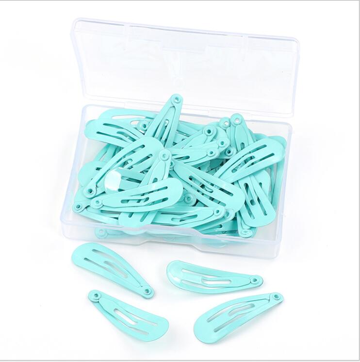 50 unids/caja bebé niñas Mix-Color Snap Clips de pelo 3CM antideslizante horquillas de Metal de Color caramelo de chica de pelo accesorios para el cabello: mint green