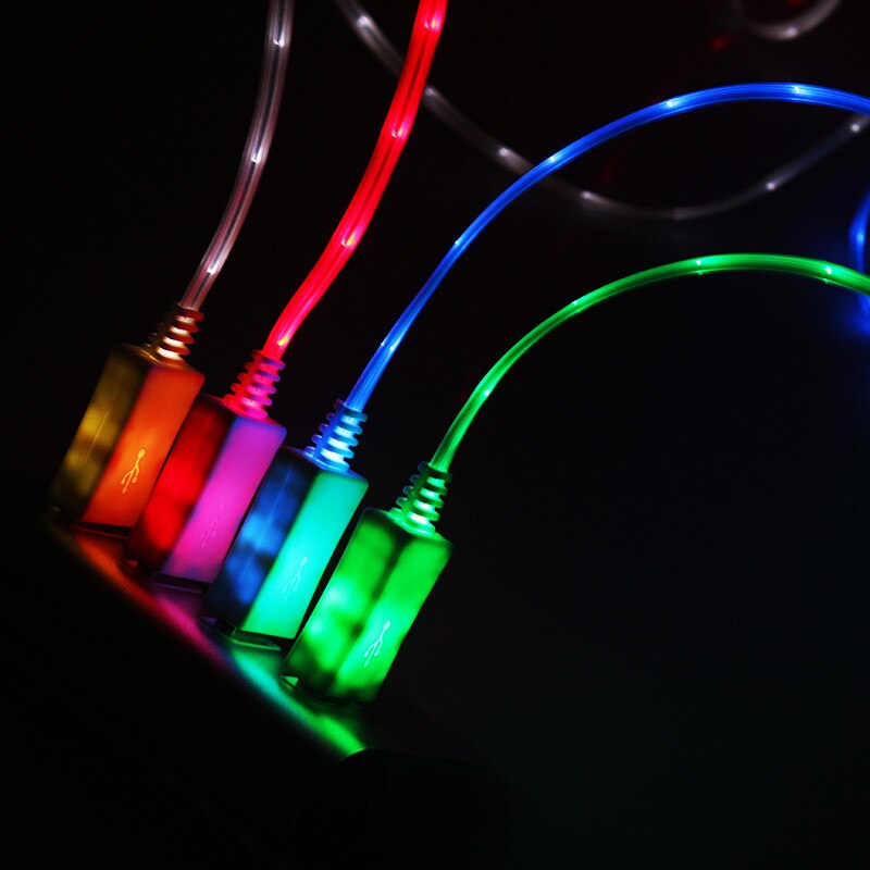 1M Colorful emitting Charge Wire Led Micro USB Cable for Samsung for HTC for iPhone 6 6S 7 8 Plus x Android phone charger cable