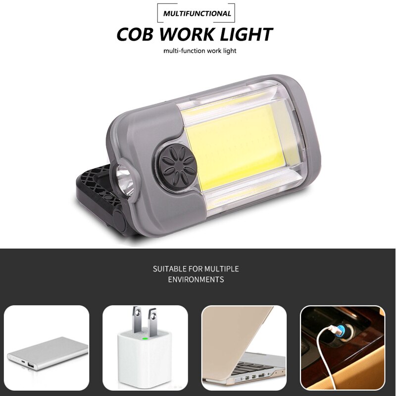USB Rechargeable Work Lamp 80W Portable COB Working Light Multifunctional Magnetic Car Repair Lights With Built-in Battery
