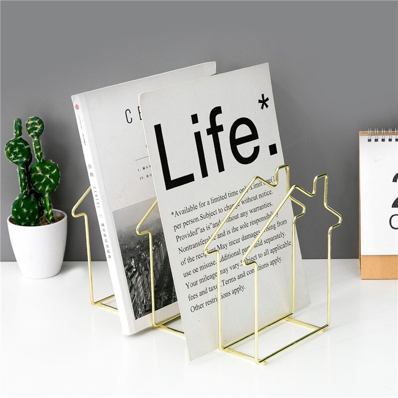 Trieur de fichiers en forme de maison en or Rose, support organiseur de bureau en métal à 5 fentes pour dossiers de documents, lettres et livres