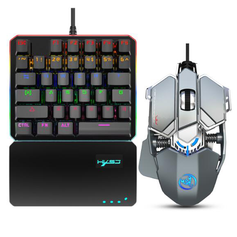 Rainbow Light Keyboard mouse set RGB one-handed keyboard plus macro programming mechanical game Gaming mouse: gray