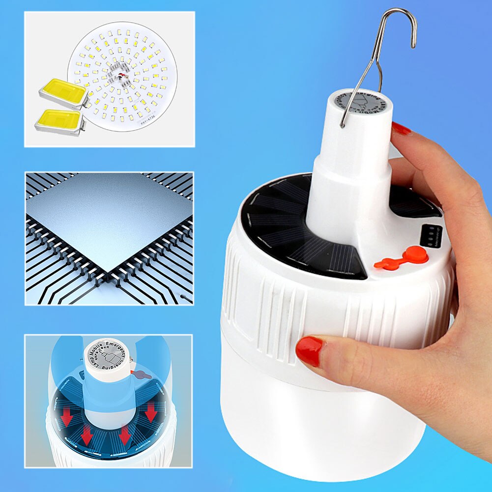 Rechargeable Night Market Solar Powered Outdoor Emergency Light Led Super Bright Wireless Adjustable Brightness Portable Hanging