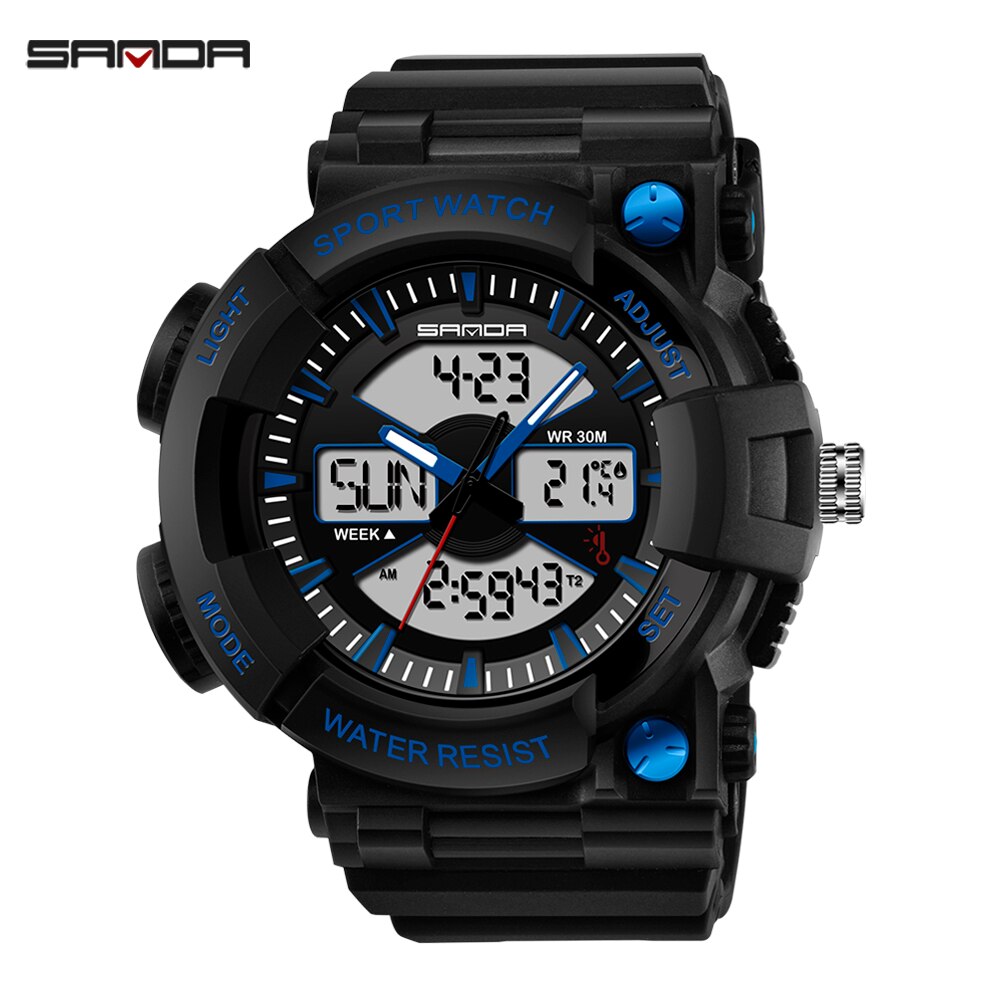 Mannen Dual Display Horloges Digtal Horloge Heren Outdoor Sport Waterdichte Led Klok Duiken Elektronische Horloges Schok Temperatuur: C