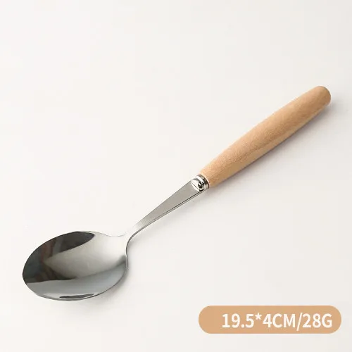 Fruta tenedor cuchara Acero inoxidable cuchillo de carne cena tenedor mango de madera cubertería occidental conjunto de vajilla: 3