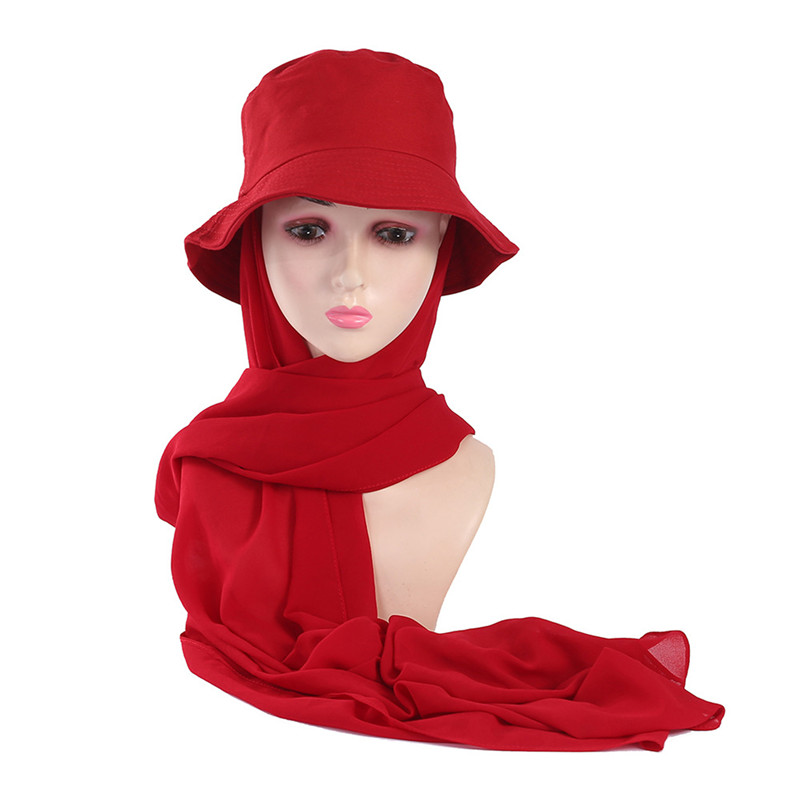 Chapeau avec Hijab en Mousseline de Soie pour Femme Musulmane, Casquette de dehors d'Été, Prêt à vitation, Hijab Instantané, Écharpe de Sauna Islamique, , E27: Sombre gingembre