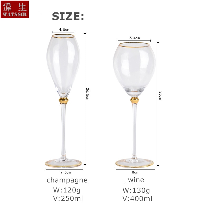 Palatsstil champagne kristallglas kopp bröllop rostningsfest guld linje ädelvin kopp dekoration cocktail dricka
