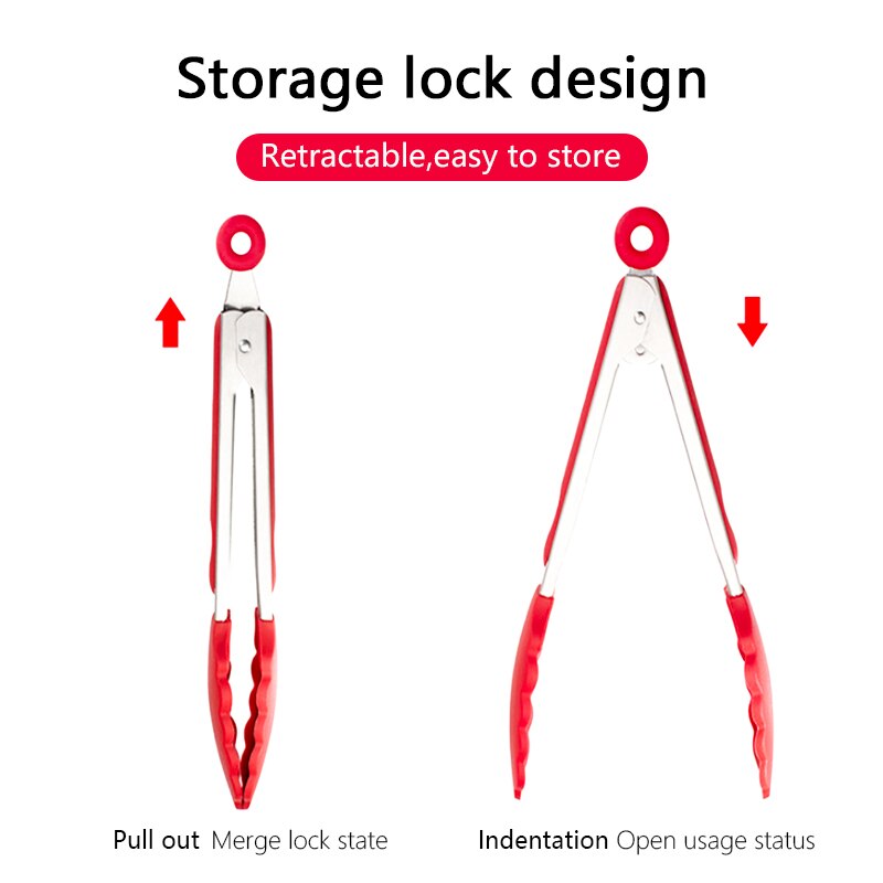 Stainless steel Silicone Kitchen Tongs BBQ Clip Salad Bread Cooking Food Serving Tongs Restaurant Food Folder Kitchen Tools