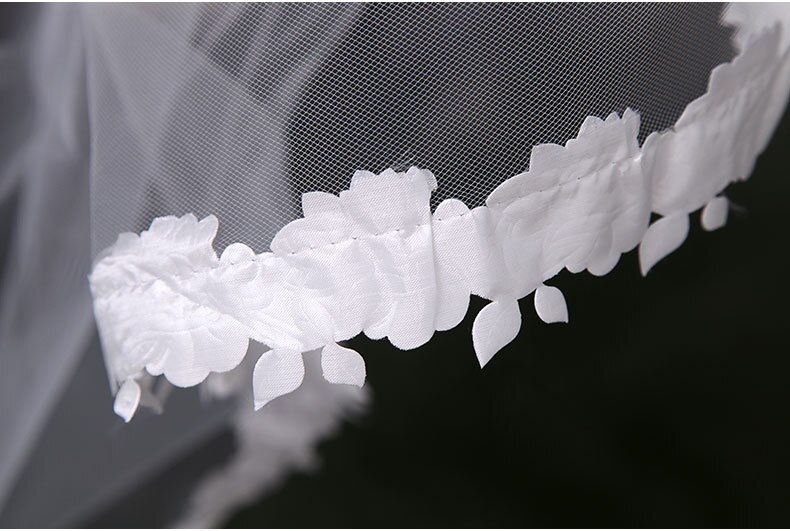Simple Tulle White Ivory ONE Layer Bridal Veil with Appliques Bride Accessories Short Women Veils
