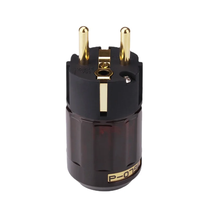 P-079E 24K Gold-Plated EU Plug Schuko C13 Connctor for DIY HiFi Audio Power Cable Cord: Red