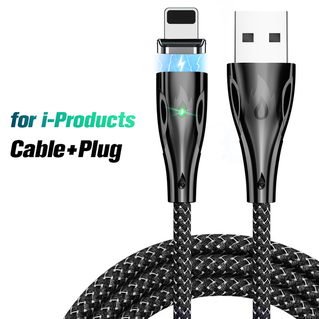 1/2M 5A Magnetic Charger Cable USB Type C Fast Charging Cable For iPhone Samsung Xiaomi USB-C Micro USB Magnetic Charging Cables: 2M / Black for iphone