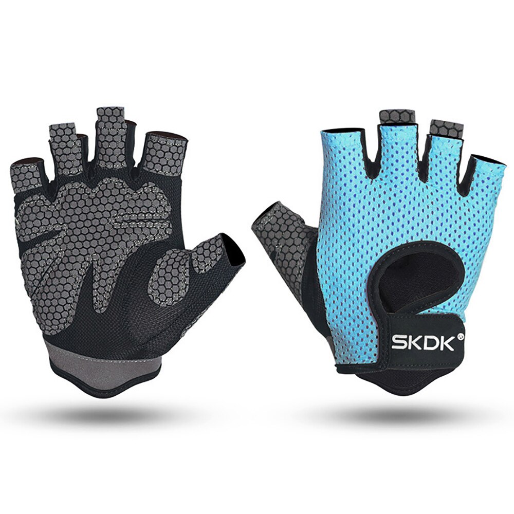 Half Vinger Fitness Handschoenen Hoge Elastische Ademende Anti-Slip Fiets Handschoenen Indoor Gym Apparatuur Sport Barbell Gewicht Handschoenen: blue / S