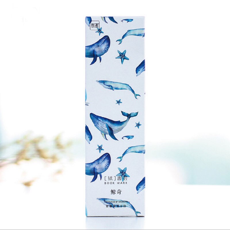 30 unids/caja kawaii ballena pez papel marcapáginas coreano lindo marcapáginas libro titular mensaje tarjeta útiles escolares papelería