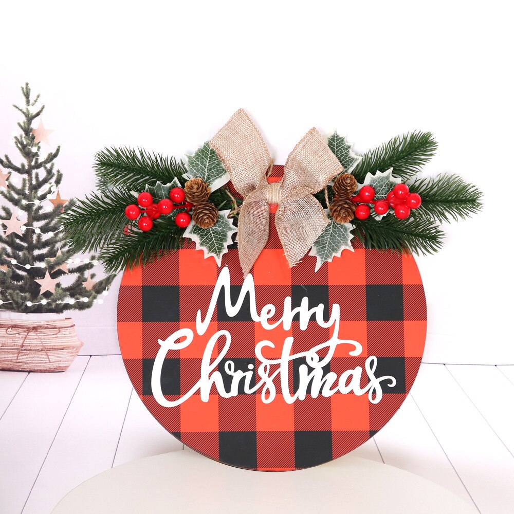 Elenco di natale porta a prua ornamenti appesi decorazioni natalizie piatti in legno luminosi per lettere: Red plaid listing