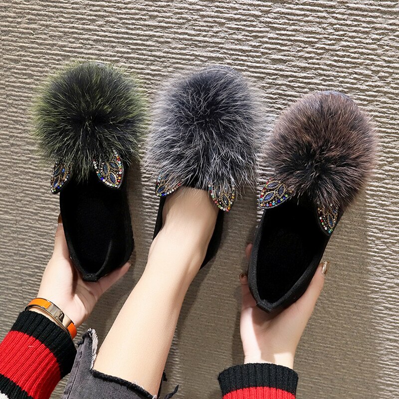Winter Bont Flats Vrouw Schoenen Suède Muilezels Pluche Harige Mocassins Dames Casual Warm Houden Korte Pluche Schoenen Vrouwen Flats
