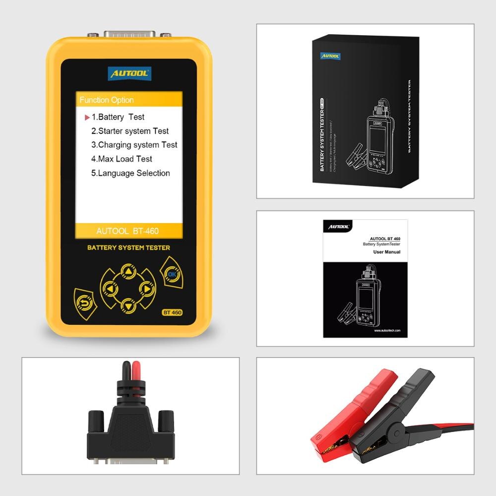 AUTOOL BT460 Car Battery Tester Automobile Battery Analyzer Load Tester Tester Machine Charging Starting Systems Tester 12V 24V