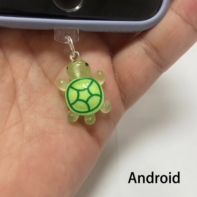 1pcs Cute Green Turtle Phone Dust plug Accessories Decoration Hanging Pendant for iPhone for Samsung Type-C Charging Port: BROWN