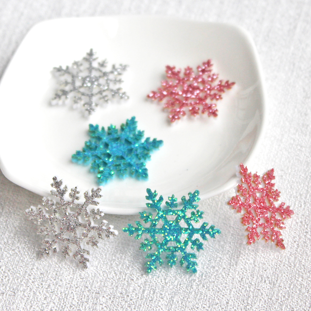 20 stücke 30mm funkeln Schneeflocke Gepolsterte Appliques für DIY Weihnachten Baum Hütte Glas Fenster Wände Stock-auf Lieferungen Dekor Flecken: MULTI
