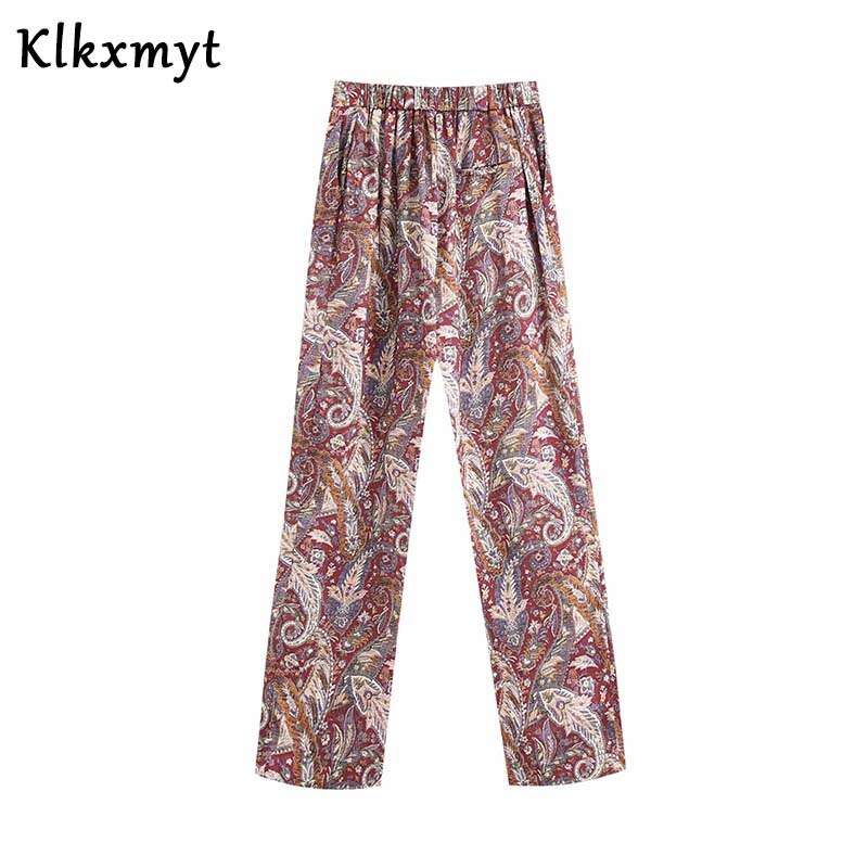 Klkxmyt sæt i to dele kvinder england kontortøj vintage print blazere kvinder jakker toppe sashes bukser bukser dame sæt