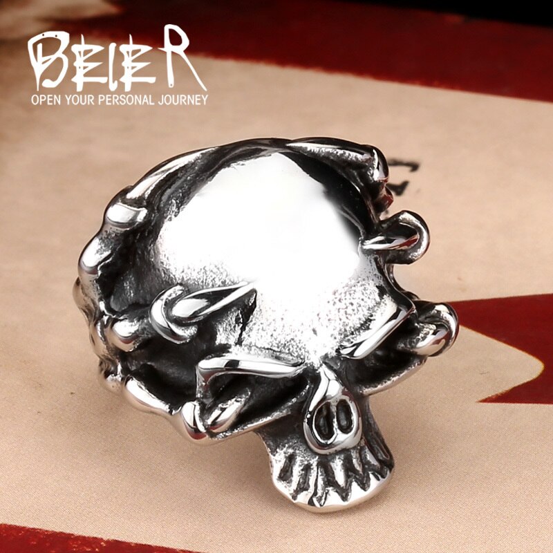 Beier-anillos de acero inoxidable 316L para hombre, góticos, Punk, garra, Thingking, Calavera, esqueleto, LLBR8-049R