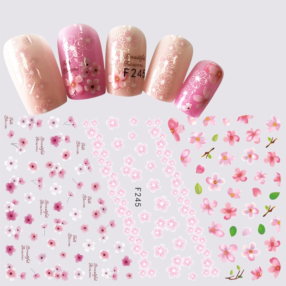 Feuilles autocollantes Sakura pour ongles, rose, motif de fleurs de cerisier 3D, Simple, pour manucure, magnifique, décoration de styliste, BEF129: F245