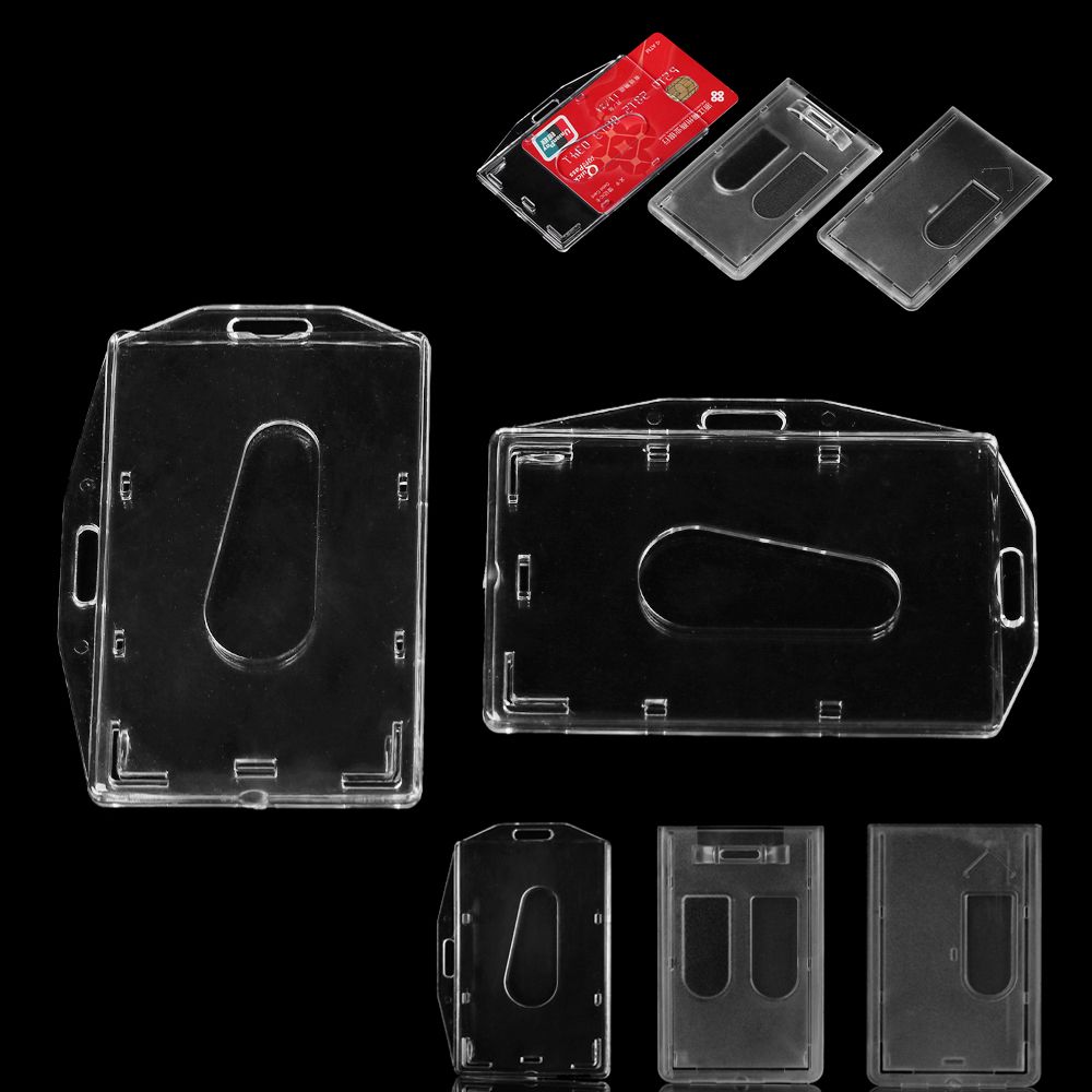 Clear Transparent Multi-use Hard Plastic Badge Work ID Card Holder Protector Cover Case Double Sided ID Card