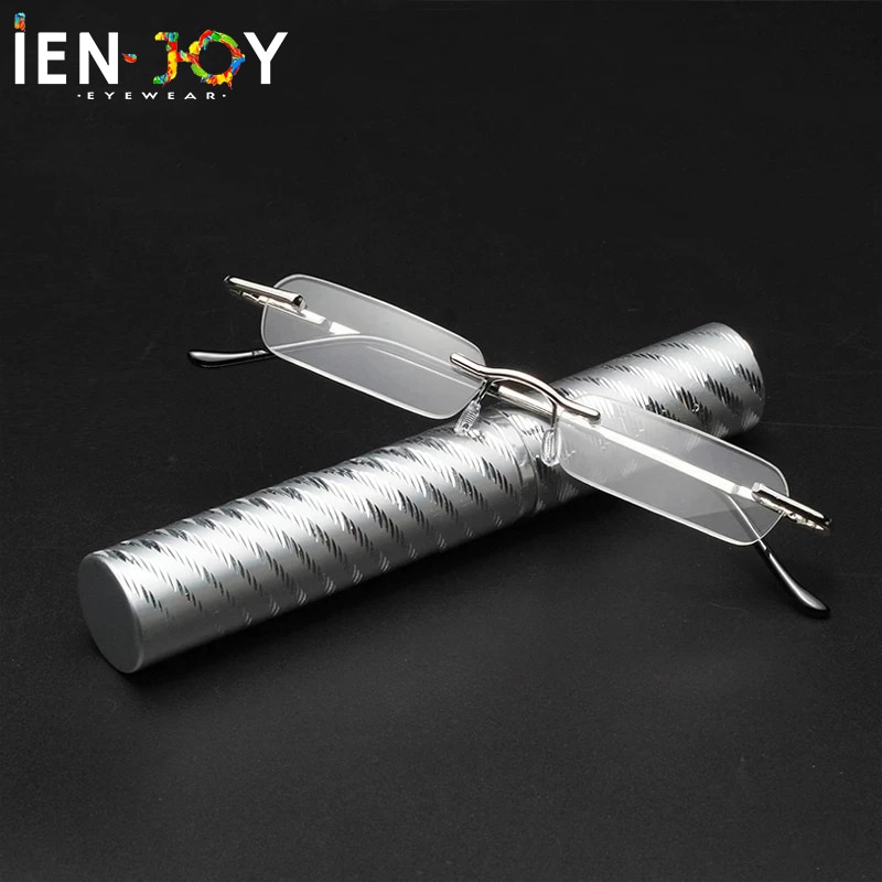 IENJOY mini przenośne okulary robić czytania małe metalowe okulary bez oprawek robić czytania z etui na długopis mini okulary robić czytania 1.0 2.0