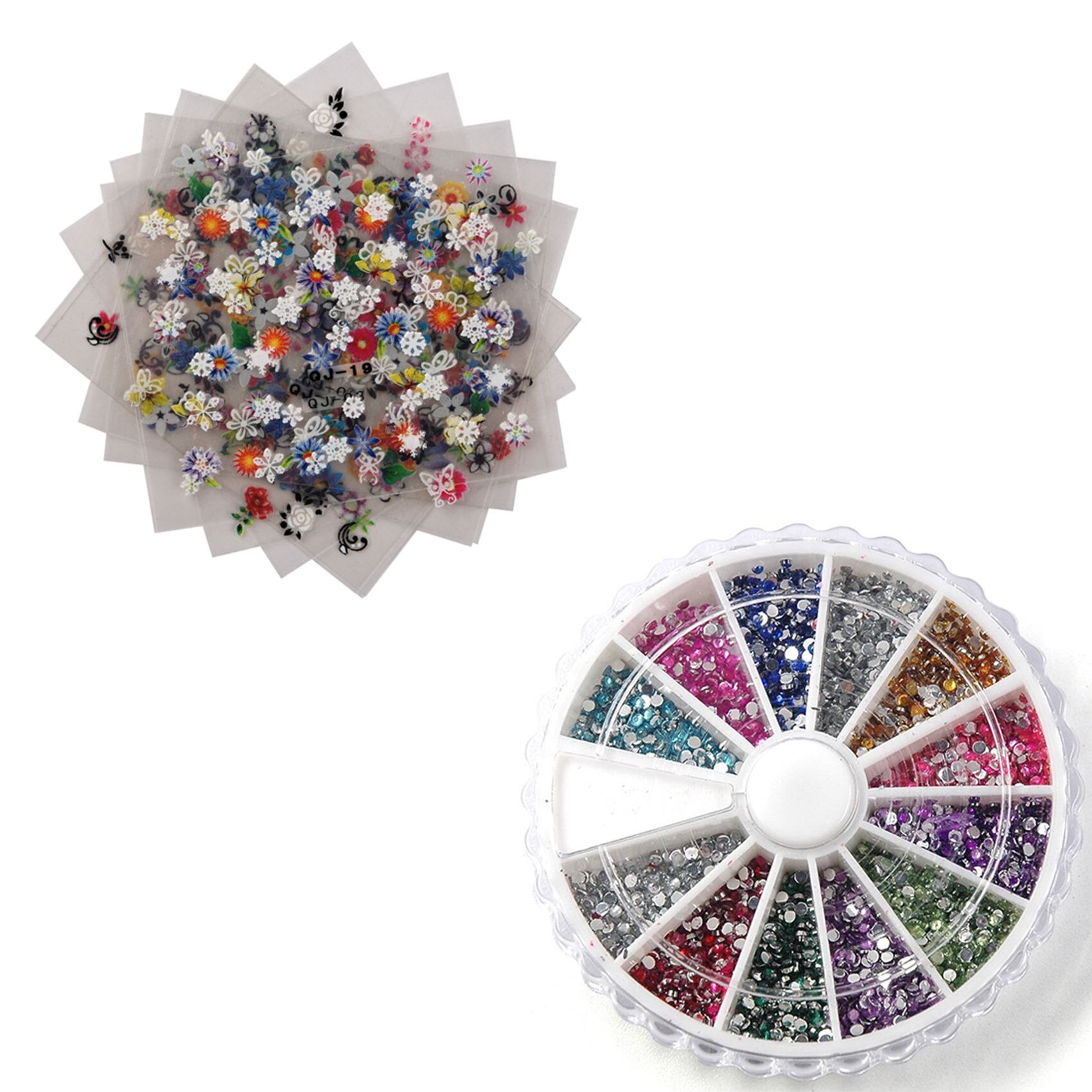 Kleine Strass Decoratie Gel Nail Manicure Tip Ronde Glitter Met 10 Vellen 3D Nail Art Bloemen Nail Stickers: Default Title