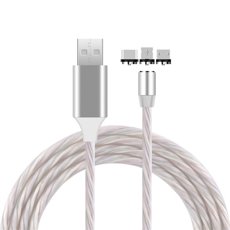 UGI – câble magnétique 3 en 1 pour IOS et Android, Micro USB type-c, lumière LED brillante, chargeur pour téléphone Samsung, Xiaomi, OnePlus, HTC: Silver / 1m