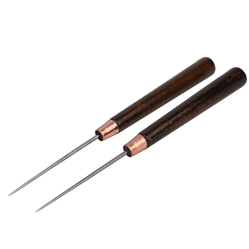 2 Pcs Massief Houten Handvat Drillable Priem Leather Craft Doek Professionele Stiksels Naaien Reparatie Tools