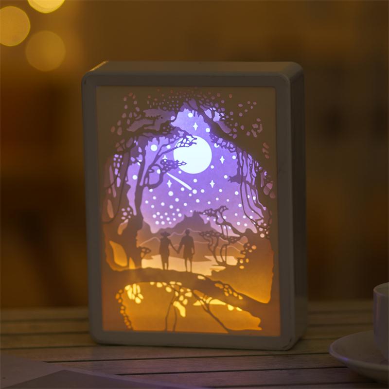 3d papirudskæring natlampe sengelampe soveværelse nat lys skygge papir udskæring lys boligindretning bordlampe: Stil 1