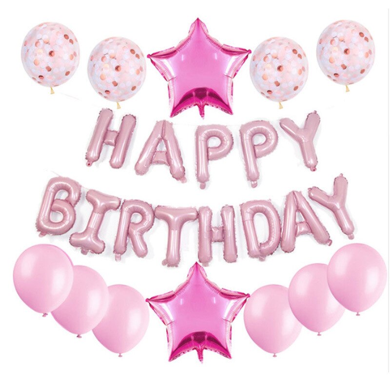 Birthday Balloons Set Foil Latex Balloons Birthday Party Decoration Kid Children Girlfriend Wife Happy Birthday Letters Supplies: Pink