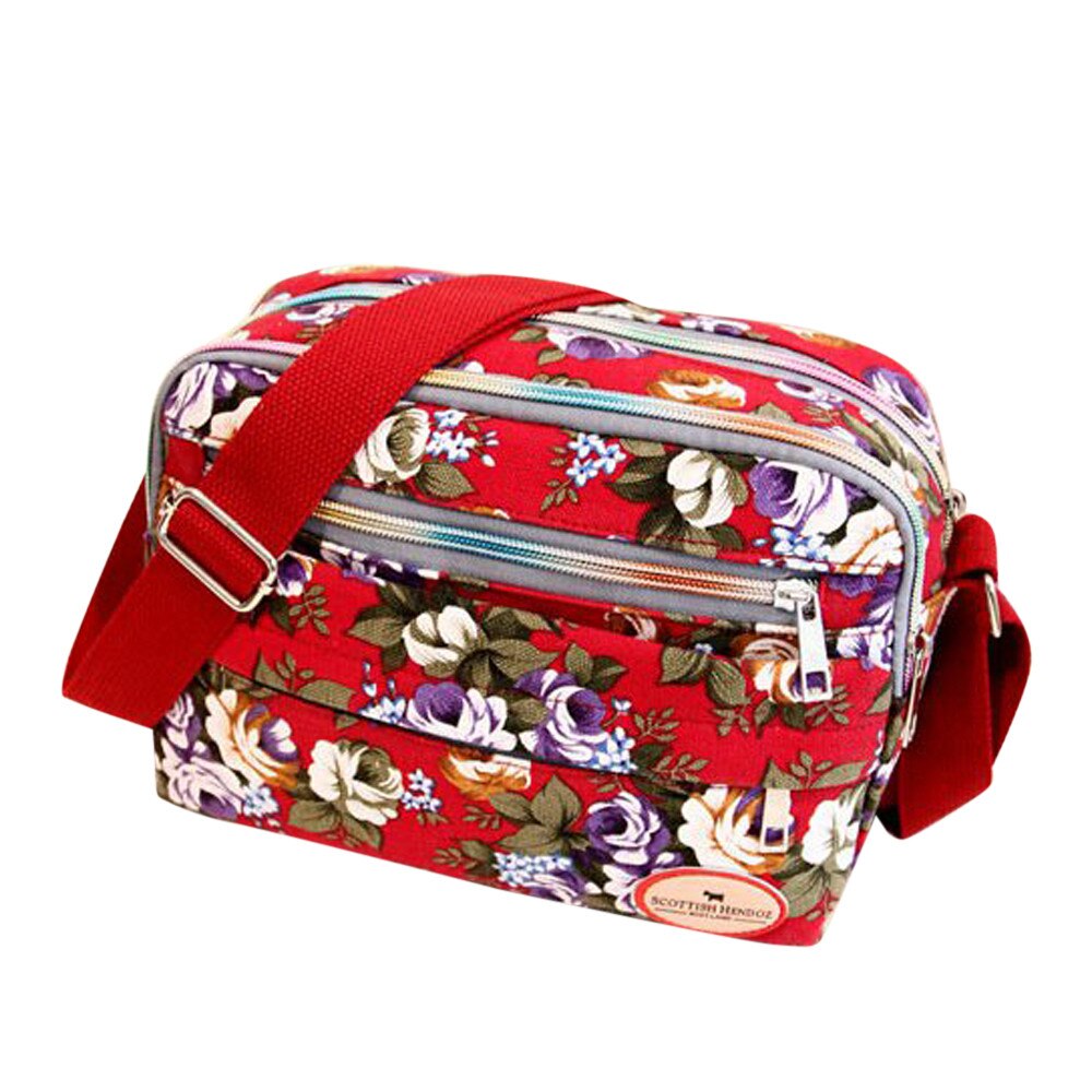 Women's Casual Canvas Shoulder Cloth Bag Flowers Printing Shopping Bag Lady Mommy Handbag Small Tote Bags Sac A Main: Red