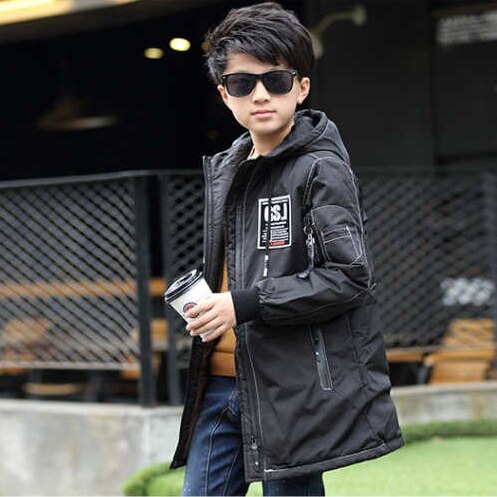 Kinderkleding jongen lange jas plus fluwelen verdikking herfst en winter jas jongens jongens Koreaanse versie van de knappe jas: Black / 4T