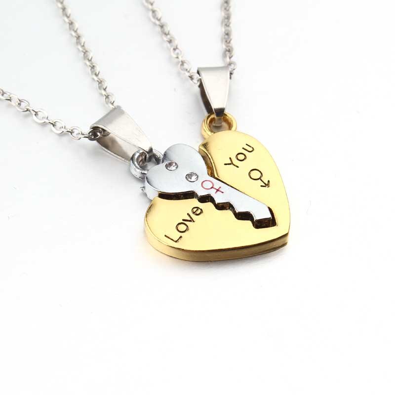 2Pcs Bohemia Sliver Color Key Pendant Necklaces For Womens Lover Couple Jewelry Broken Heart Necklace Valentine N777