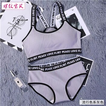 Women Bra set Brassiere Fitness Tank Top Female Wireless Bra Push Up Bra set: gray bra set